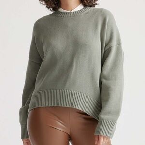Quince Organic Cotton Boyfriend Crew Sweater Green Grey Oversized Women's XS